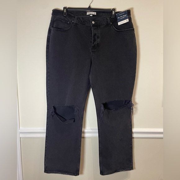 Abercrombie & Fitch NWT The 90s Baggy Low Rise Curve Love Black Distressed 18L - Picture 3 of 7